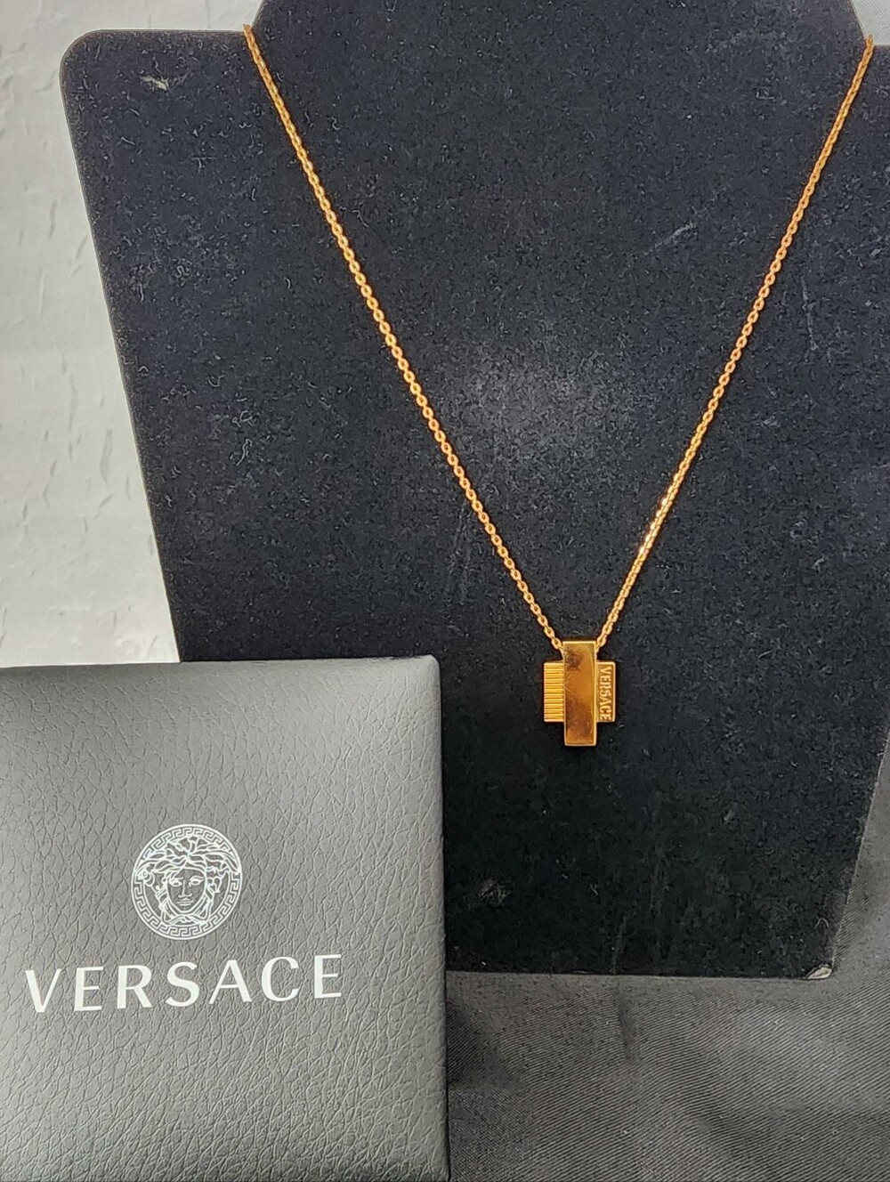 Auth Versace Cross Necklace with Medusa Tag Pendant
